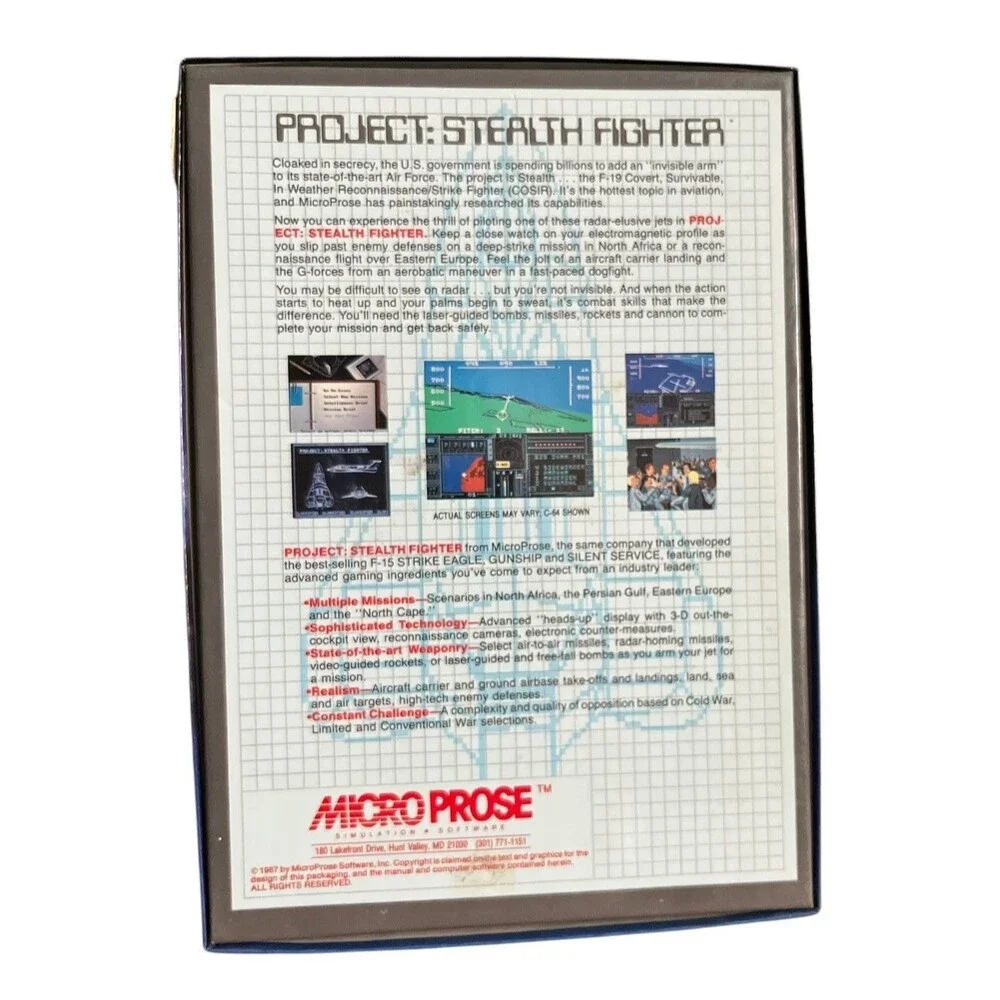 Microprose Project Stealth Fighter for Commodore 64 Manual Maps Original Box